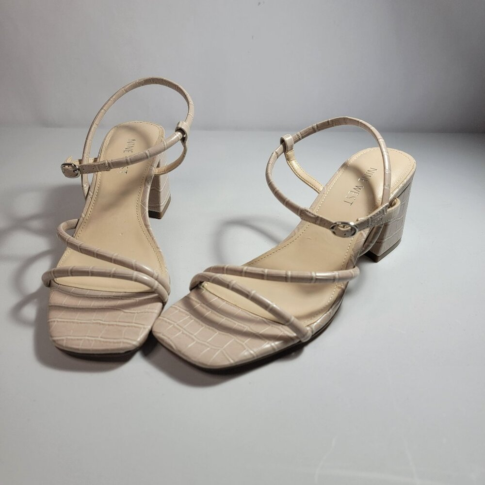 Nine West Women's Nude Grayce Faux Croc Leather Chunky Block Heels Size 7.5